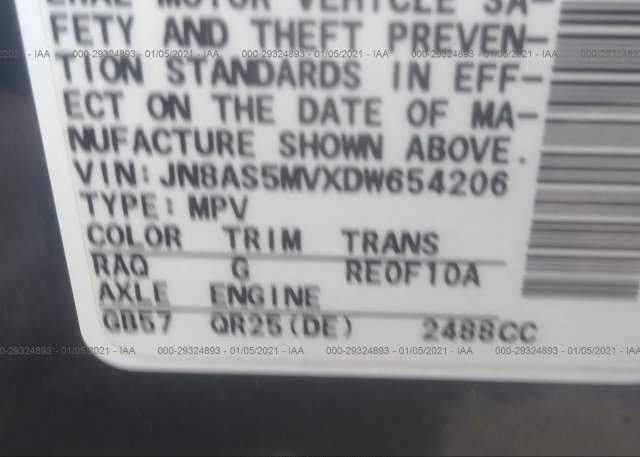 JN8AS5MVXDW654206 2013 NISSAN ROGUE