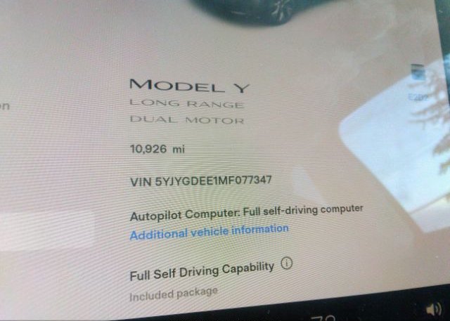 2021 TESLA MODEL Y(VIN: 5YJYGDEE1MF077347