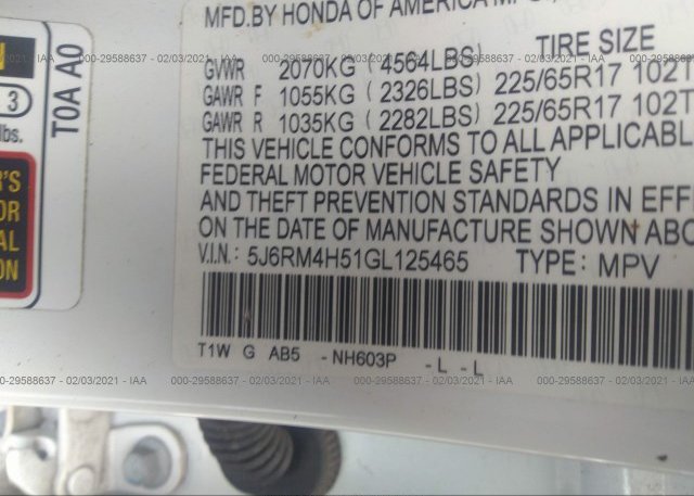 5J6RM4H51GL125465 2016 HONDA CR-V