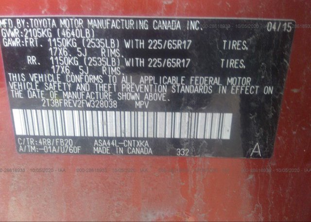 2T3BFREV2FW328038 2015 TOYOTA RAV4