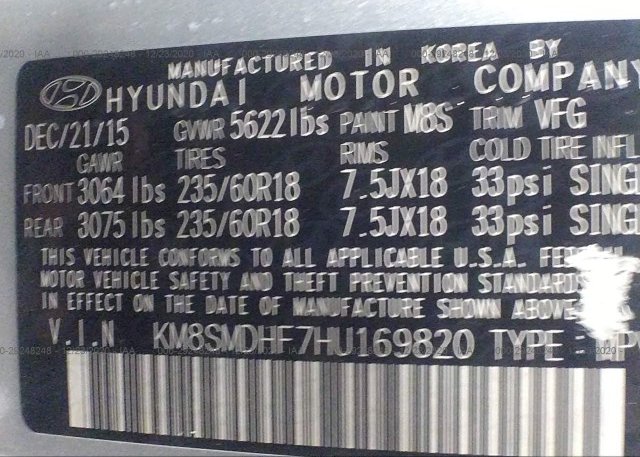 KM8SMDHF7HU169820 2017 HYUNDAI SANTA FE
