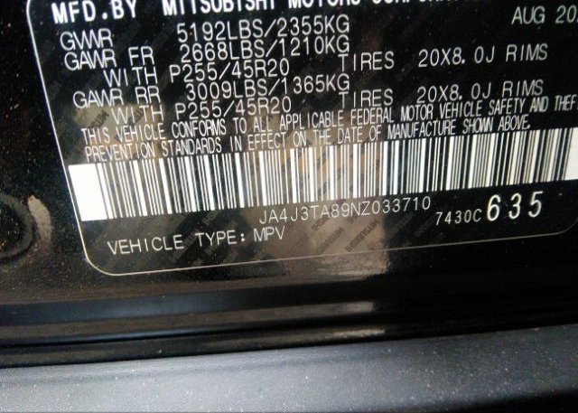 2022 MITSUBISHI OUTLANDER(VIN: JA4J3TA89NZ033710