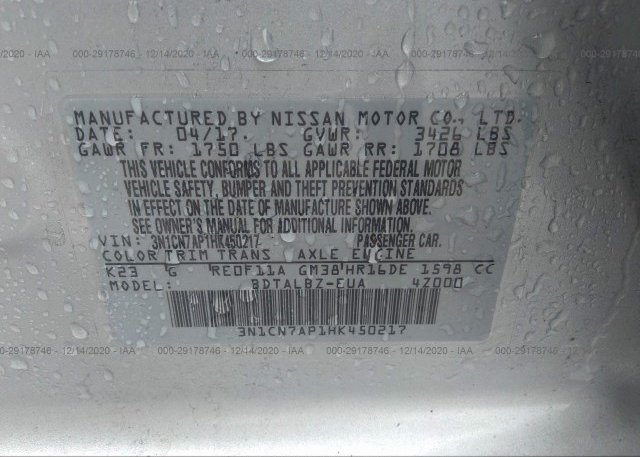 3N1CN7AP1HK450217 2017 NISSAN VERSA SEDAN
