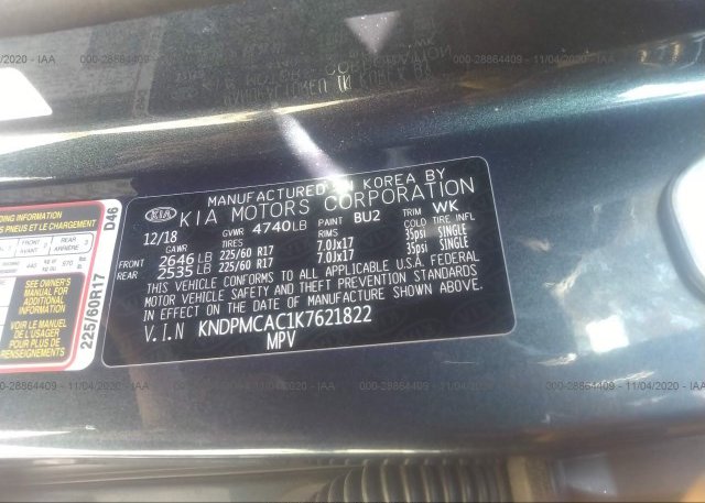 KNDPMCAC1K7621822 2019 KIA SPORTAGE