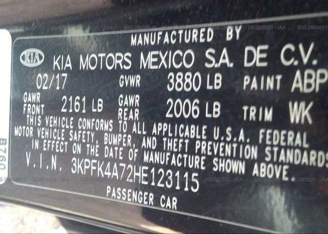 3KPFK4A72HE123115 2017 KIA FORTE