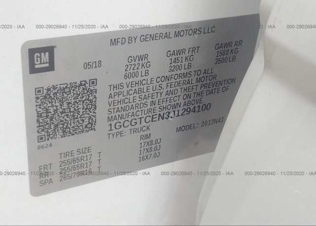1GCGTCEN3J1294100 2018 CHEVROLET COLORADO