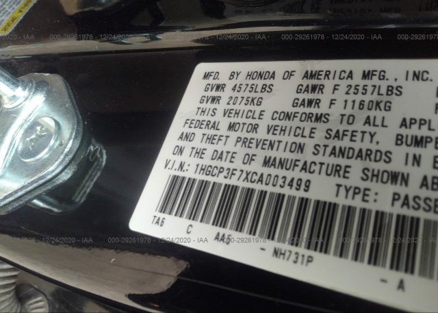 1HGCP3F7XCA003499 2012 HONDA ACCORD SDN