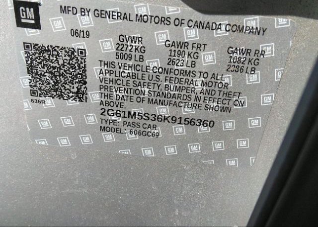 2019 CADILLAC XTS VIN: 2G61M5S36K9156360