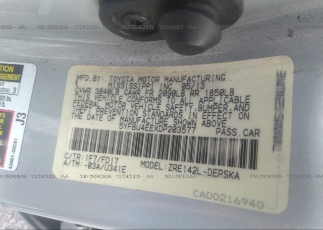 5YFBU4EEXDP203577 2013 TOYOTA COROLLA