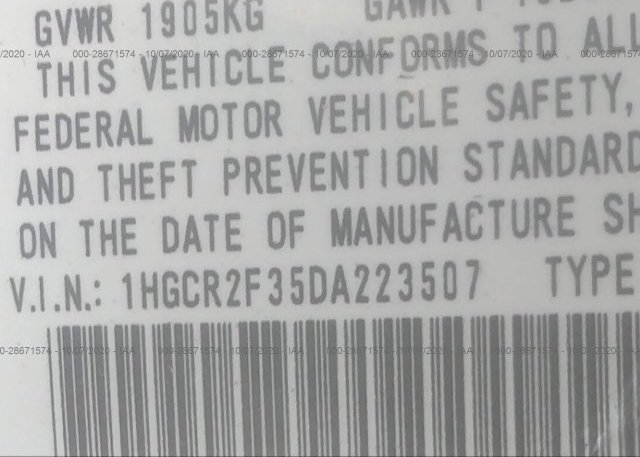 1HGCR2F35DA223507 2013 HONDA ACCORD SDN