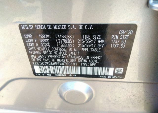 2021 HONDA HR-V(VIN: 3CZRU6H59MM700191