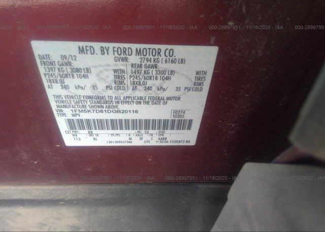 1FM5K7D81DGB20116 2013 FORD EXPLORER