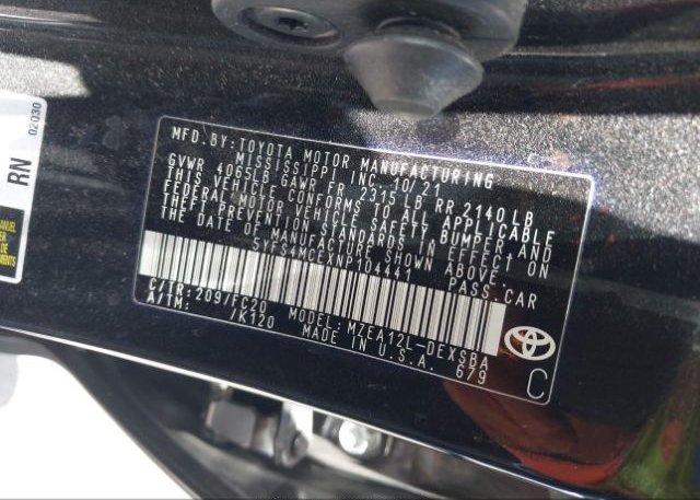 2022 TOYOTA COROLLA(VIN: 5YFS4MCEXNP104441
