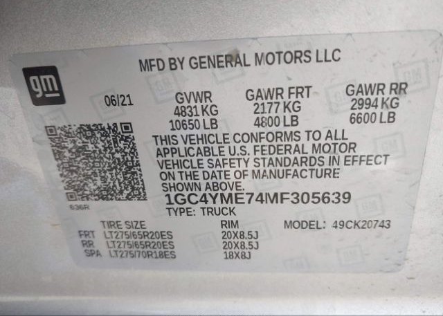 2021 CHEVROLET SILVERADO 2500HD(VIN: 1GC4YME74MF305639