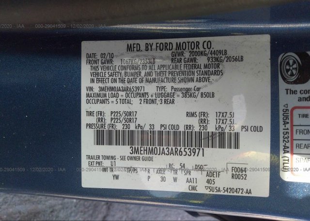 3MEHM0JA3AR653971 2010 MERCURY MILAN