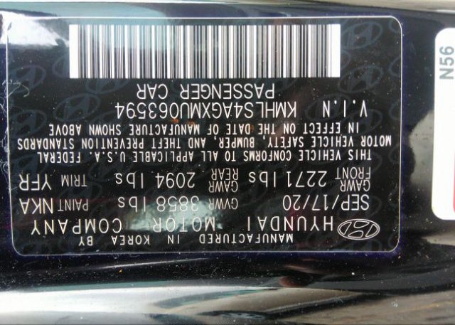 2021 HYUNDAI ELANTRA(VIN: KMHLS4AGXMU063594