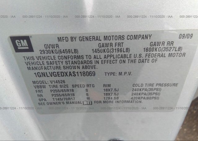 1GNLVGEDXAS118069 2010 CHEVROLET TRAVERSE