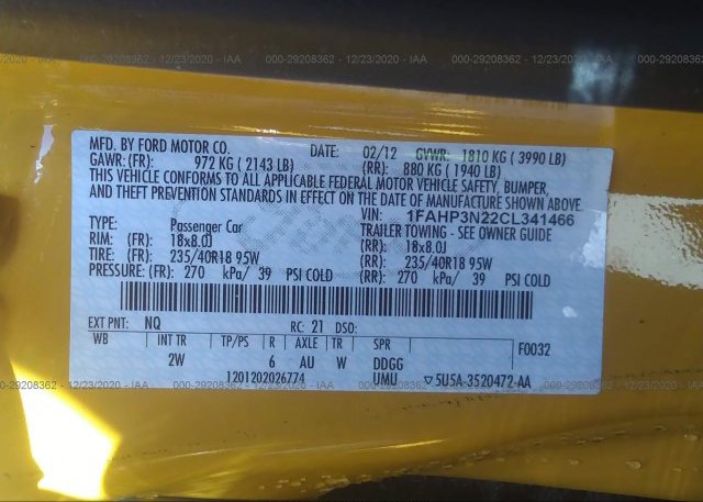 1FAHP3N22CL341466 2012 FORD FOCUS