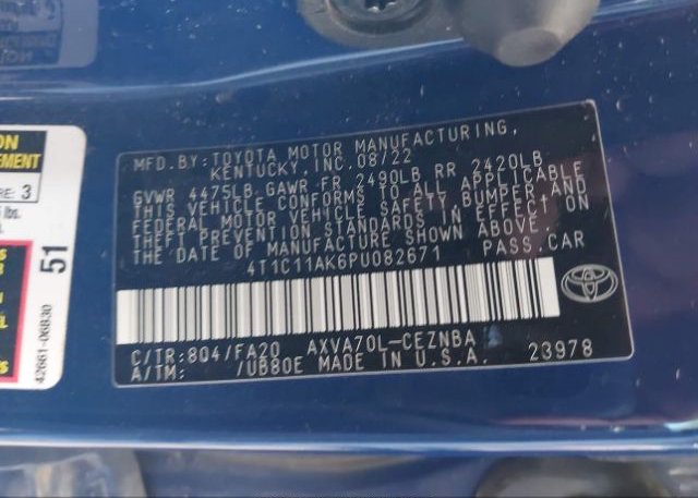 2023 TOYOTA CAMRY(VIN: 4T1C11AK6PU082671