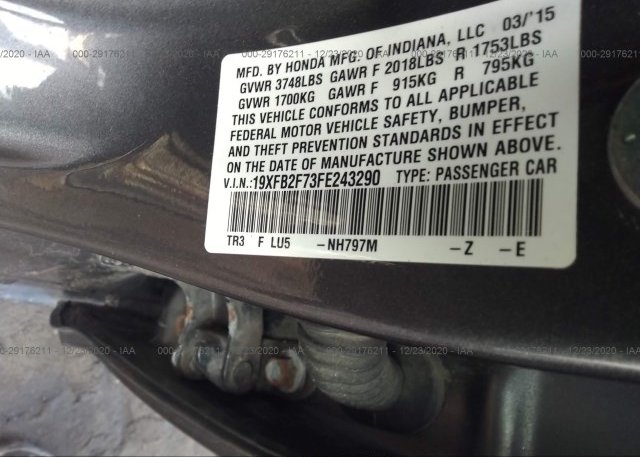 19XFB2F73FE243290 2015 HONDA CIVIC SEDAN