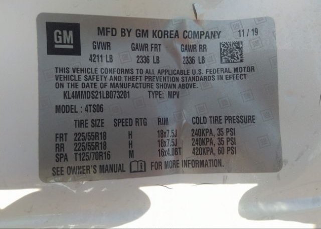 2020 BUICK ENCORE GX VIN: KL4MMDS21LB073201