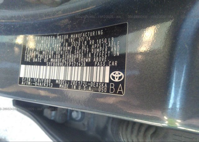 5YFBURHE7EP171438 2014 TOYOTA COROLLA