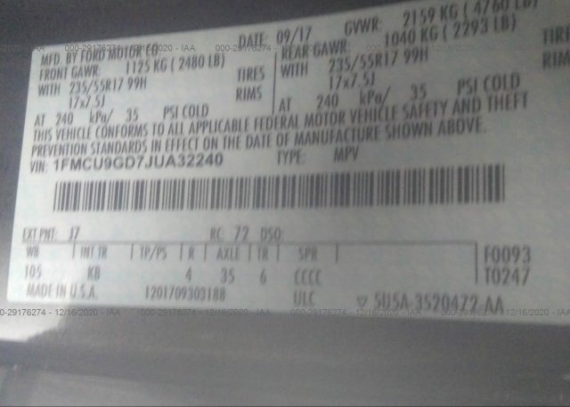 1FMCU9GD7JUA32240 2018 FORD ESCAPE