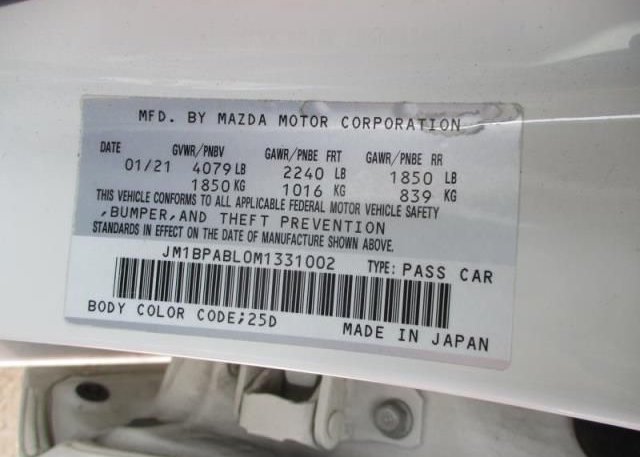 2021 MAZDA MAZDA3 SEDAN(VIN: JM1BPABL0M1331002