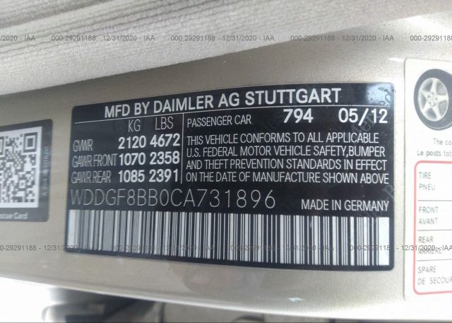 WDDGF8BB0CA731896 2012 MERCEDES-BENZ C-CLASS