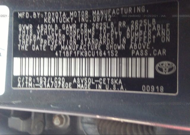 4T1BF1FK9CU164152 2012 TOYOTA CAMRY