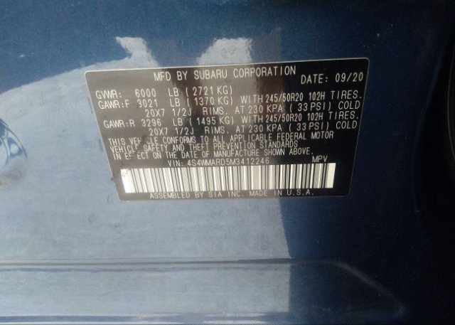 2021 SUBARU ASCENT(VIN: 4S4WMARD5M3412246