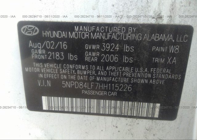 5NPD84LF7HH115226 2017 HYUNDAI ELANTRA