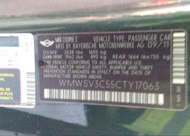 WMWSV3C55CTY17063 2012 MINI COOPER HARDTOP