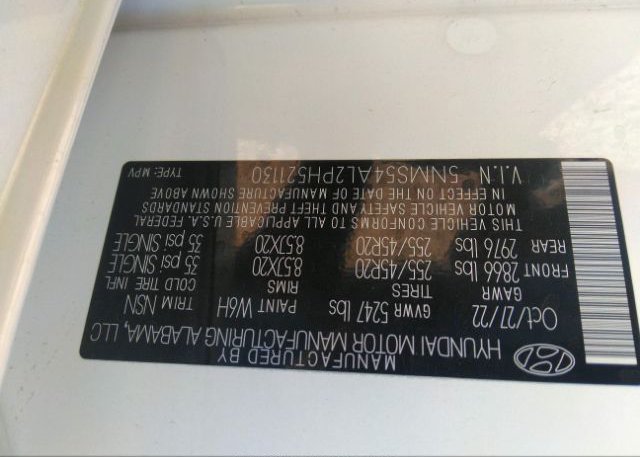 2023 HYUNDAI SANTA FE(VIN: 5NMS54AL2PH521130