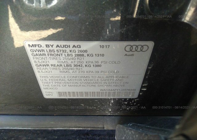 2018 AUDI SQ5 VIN: WA1A4AFY1J2078346