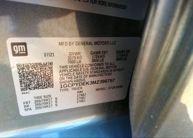 2021 CHEVROLET SILVERADO 1500(VIN: 1GCPYDEK3MZ396757