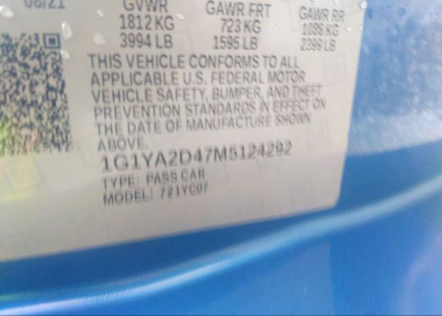 2021 CHEVROLET CORVETTE(VIN: 1G1YA2D47M5124292