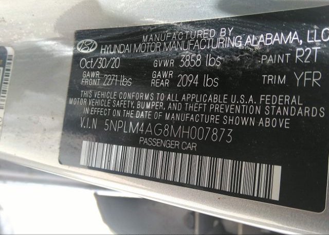 2021 HYUNDAI ELANTRA(VIN: 5NPLM4AG8MH007873