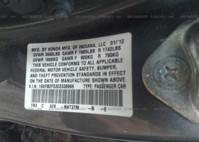 19XFB2F53CE038966 2012 HONDA CIVIC SDN