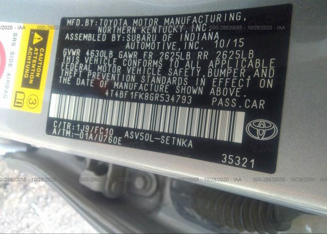 4T4BF1FK8GR534793 2016 TOYOTA CAMRY