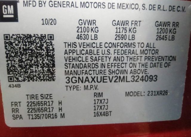 2021 CHEVROLET EQUINOX(VIN: 3GNAXUEV2ML324093