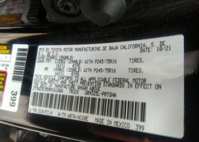 2022 TOYOTA TACOMA 2WD(VIN: 3TMAZ5CN5NM161866