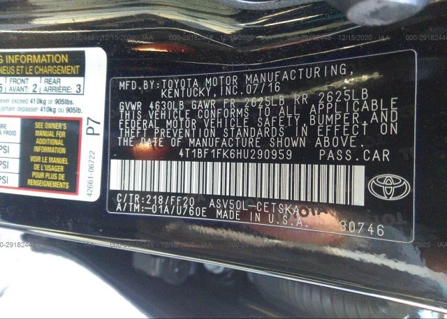 4T1BF1FK6HU290959 2017 TOYOTA CAMRY