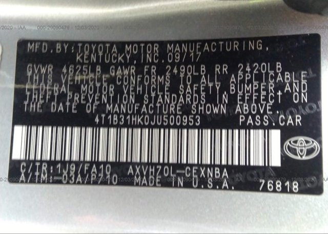 4T1B31HK0JU500953 2018 TOYOTA CAMRY