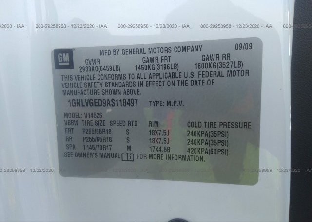 1GNLVGED9AS118497 2010 CHEVROLET TRAVERSE