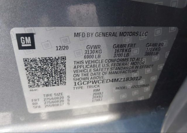 2021 CHEVROLET SILVERADO 1500(VIN: 1GCPWCED4MZ183012