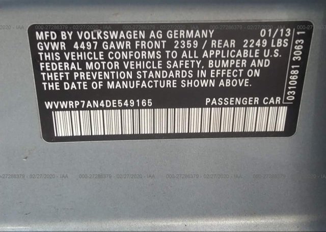 WVWRP7AN4DE549165 2013 Volkswagen CC