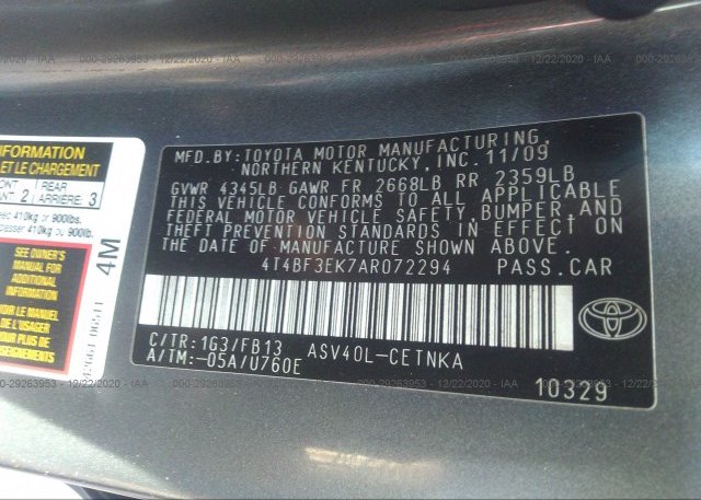 4T4BF3EK7AR072294 2010 TOYOTA CAMRY