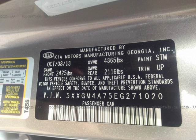 5XXGM4A75EG271020 2014 KIA OPTIMA