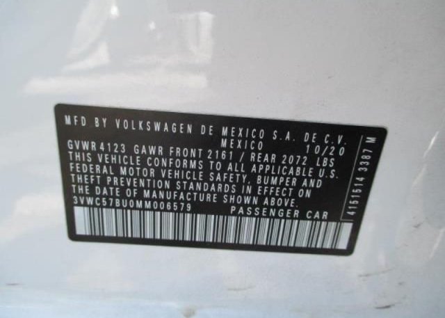 2021 VOLKSWAGEN JETTA(VIN: 3VWC57BU0MM006579